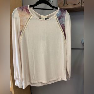 Cream long sleeve shirt with tie dye shoulder detail